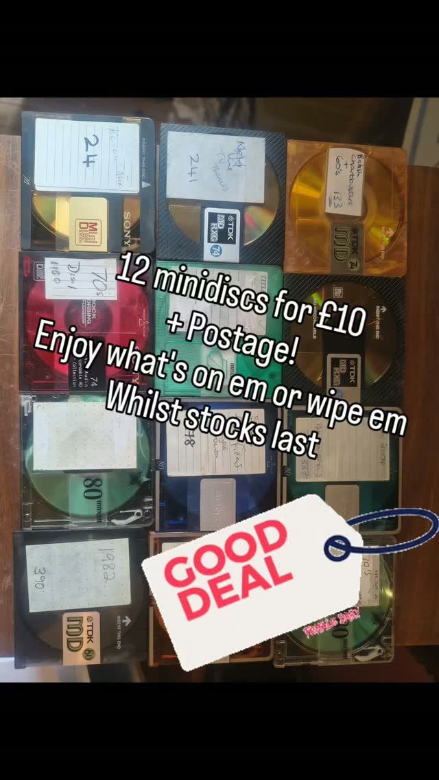 We are doing 12 minidiscs for 10pound plus shipping whilst stocks last... Received 12 random ones from our pile, enjoy what's on them or give them a wipe. DM to order, UK only. 

#minidisc #oldformat #audiosale